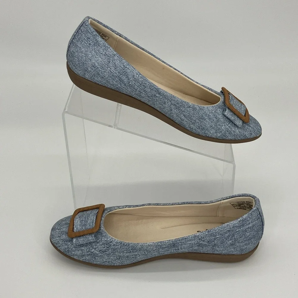 London Fog Bixby Blue Denim Flat Shoes 8W Comfort‎ Slip On Casual Preppy